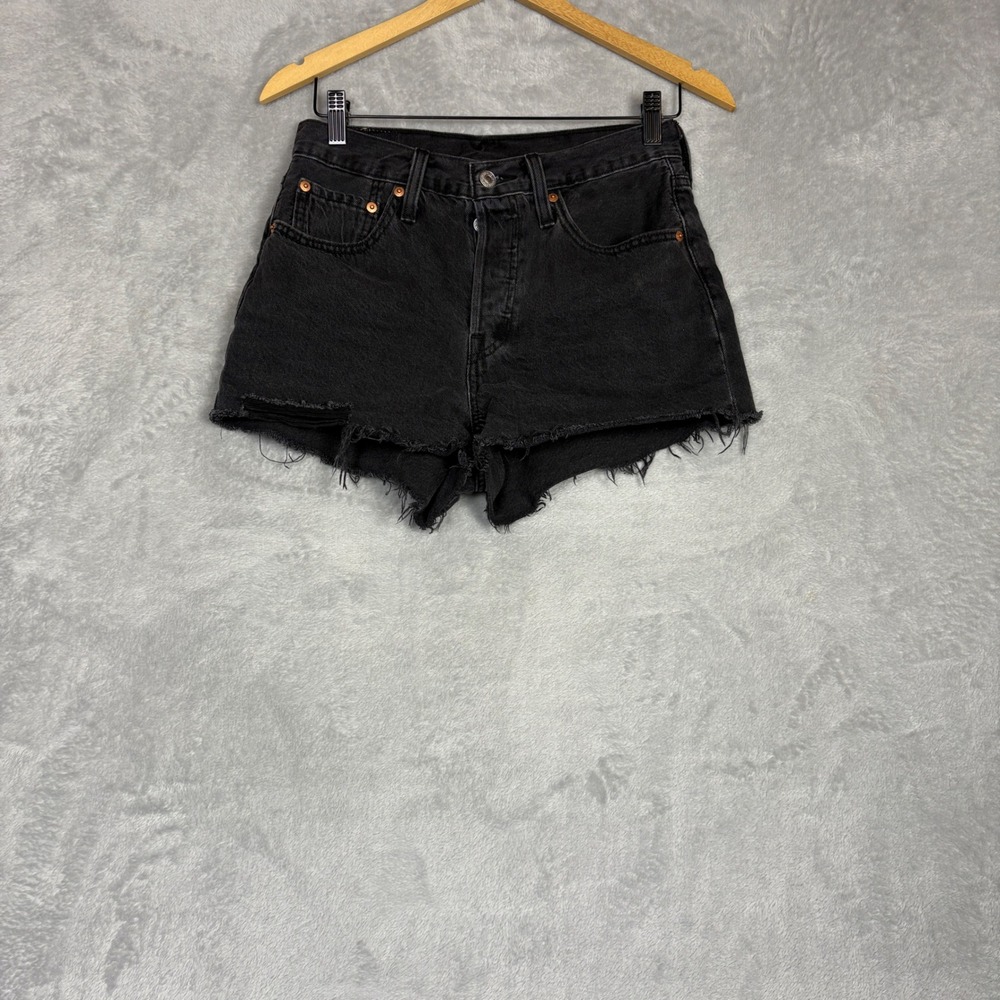 Levi's 501 Original High Rise Black Denim Cut Off Shorts W27 56327-0112